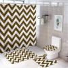 4pcs Shower Curtain Sets, Dark Brown Chevron Zigzag Pattern Bathroom Sets with Shower Curtain, Bath Rug, U Shaped Contour Mat & Toilet Lid Cover view 1