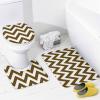 4pcs Shower Curtain Sets, Dark Brown Chevron Zigzag Pattern Bathroom Sets with Shower Curtain, Bath Rug, U Shaped Contour Mat & Toilet Lid Cover view 4