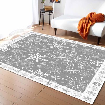 Grey Snowflake Christmas Area Rug for Living Room, Rectangular Indoor Carpet - 2' x 3', Xmas Winter Snowflake Gray Non-Skid Bathroom Mat Kitchen Runner Rugs for Bedroom