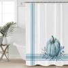 Anzona Blue Pumpkins Fall Waterproof Shower Curtains Set - Extra Long 72 x 96 Inch, Thanksgiving Maple Leaf Blue Striped Polyester Fabric Bathroom Curtain with 12 Hooks, Bathroom Accessories, 1 Panel view 3