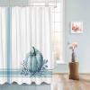 Anzona Blue Pumpkins Fall Waterproof Shower Curtains Set - Extra Long 72 x 96 Inch, Thanksgiving Maple Leaf Blue Striped Polyester Fabric Bathroom Curtain with 12 Hooks, Bathroom Accessories, 1 Panel view 4