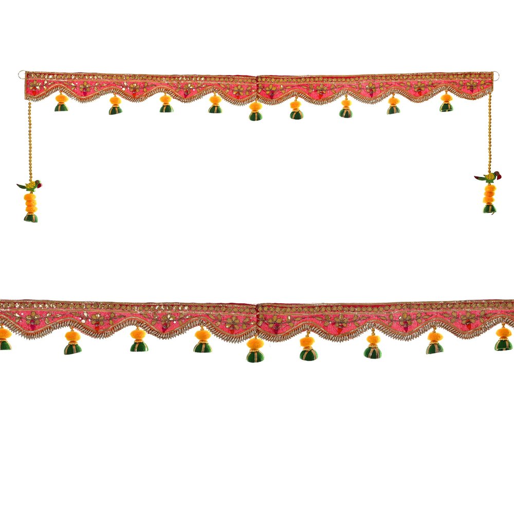 Toran Bandanwaar Hanging for Home Wall Door Temple Festival Wedding Function Party Decoration Dcor and Gifting (Red and Green)