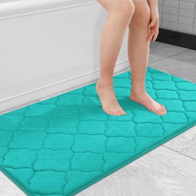 OLANLY Memory Foam Bath Mat Rug 44x24, Ultra Soft and Absorbent Bathroom Rugs, Non-Slip, Comfortable, Machine Washable Bath Carpet for Bathroom Floor, Tub, Shower and Home Decor Accessories, Teal