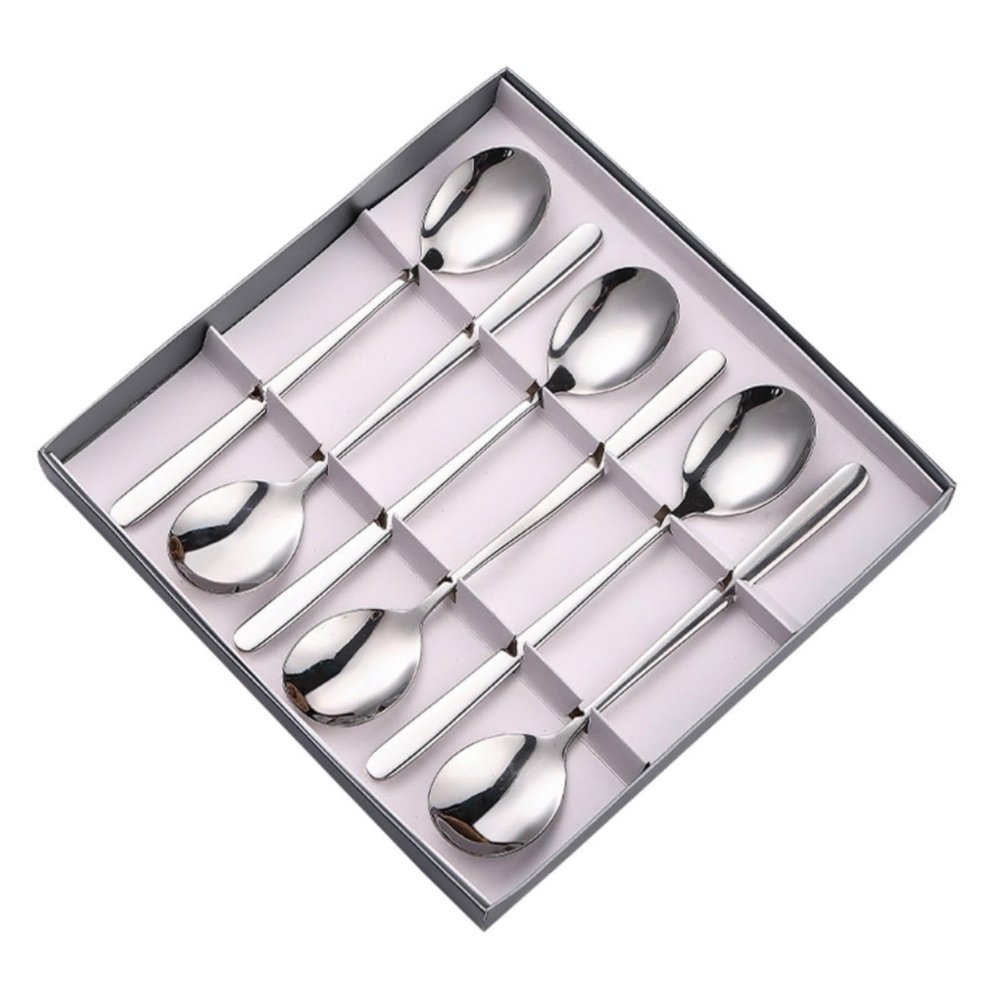 Spoons 6-piece Creative Stainless Steel Spoon Set Restaurant Household Long Round Spoon Soup Spoon Coffee Spoon For Home Kitchen Or Restaurant