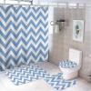 4pcs Shower Curtain Sets, Blue Chevron Zigzag Pattern Bathroom Sets with Shower Curtain, Bath Rug, U Shaped Contour Mat & Toilet Lid Cover view 1