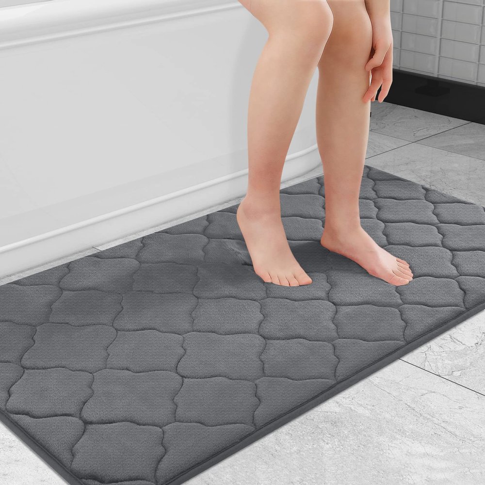 OLANLY Memory Foam Bath Mat Rug 44x24, Ultra Soft and Absorbent Bathroom Rugs, Non-Slip, Comfortable, Machine Washable Bath Carpet for Bathroom Floor, Tub, Shower and Home Decor Accessories, Dark Grey