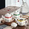 Ceramic Tea Pot, Japanese Filter Tea Set, One Pot, Two Cups, Household Cute and Fun Lucky Cat Tea Set for office home restaurant-Red one pot, two cups, no tray view 3