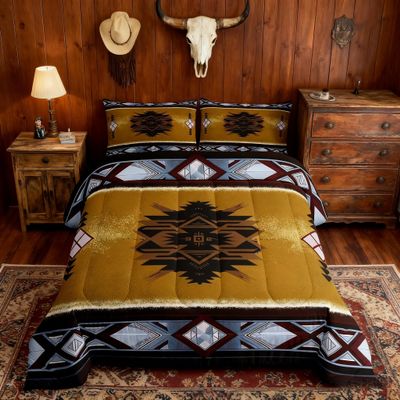 Manfei Navajo American Comforter Set Twin Size, Ethnic Abstract Geometric Bedding Set 2pcs for Kids Boy Girls Room Decor, Aztec Tribal Quilt Set Soft Polyester Duvet Set with 1 Pillowcase