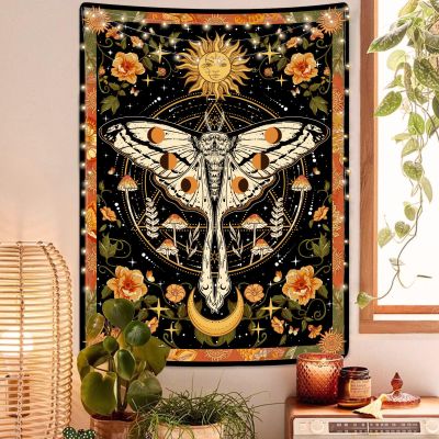 Aipon Orange Moth Tapestry Boho Retro Floral Flowers Tapestries Aesthetic Vintage Mushroom Tapestries for Bedroom Indie Small Tapestry Wall Hanging for Living Room Dorm (30'' 40'', Orange)