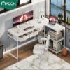 AODK 61 Inch L Shaped Computer Desk with Drawers, Corner Desk with Power Outlets & Reversible Storage Shelves, for Home Office Gaming, White view 2