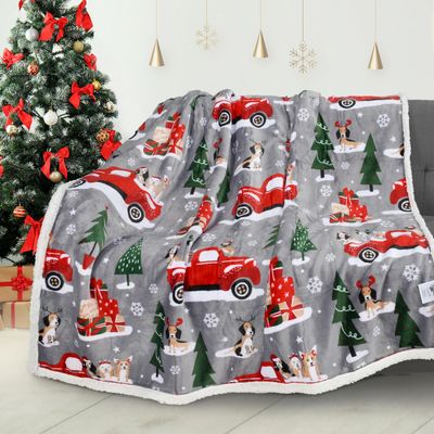 Catalonia Christmas Sherpa Throw Blanket, Xmas Theme Throws, Plush Fleece Couch Blanket |Super Soft, Comfy, Cozy, Fluffy, Warm | 50x60 inch,Truck