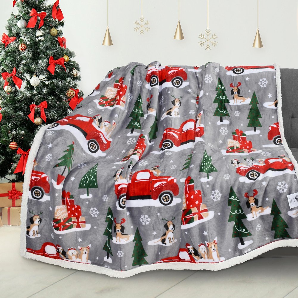 Catalonia Christmas Sherpa Throw Blanket, Xmas Theme Throws, Plush Fleece Couch Blanket |Super Soft, Comfy, Cozy, Fluffy, Warm | 50x60 inch,Truck