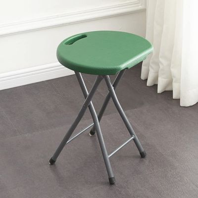 THIKK 19inch Portable Folding Stool, Round Folding Dining Stool Chair with Handle, Metal and Plastic Foldable Stool for Kitchen Garden Restaurant (Color : Green)