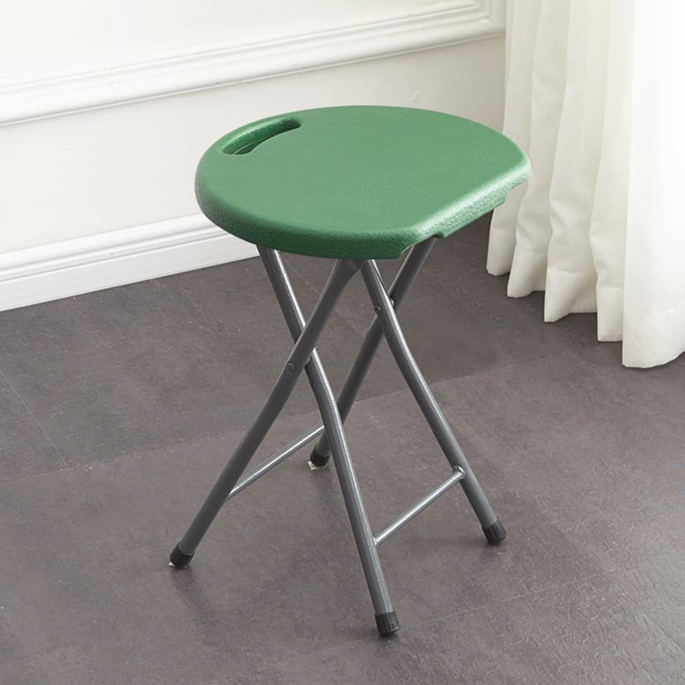 THIKK 19inch Portable Folding Stool, Round Folding Dining Stool Chair with Handle, Metal and Plastic Foldable Stool for Kitchen Garden Restaurant (Color : Green)
