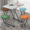 THIKK 19inch Portable Folding Stool, Round Folding Dining Stool Chair with Handle, Metal and Plastic Foldable Stool for Kitchen Garden Restaurant (Color : Green) view 3