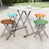 THIKK 19inch Portable Folding Stool, Round Folding Dining Stool Chair with Handle, Metal and Plastic Foldable Stool for Kitchen Garden Restaurant (Color : Green) view 4