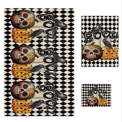 LEOSUCRE 3 Piece Bath Towel Set, Halloween Luxury Towels Set for Bathroom Soft Bath Shower Towels Absorbent Bathroom Towels Set Bath Towel Hand Towel Washcloth Pumpkin Crow Skull Rustic Black Diamond