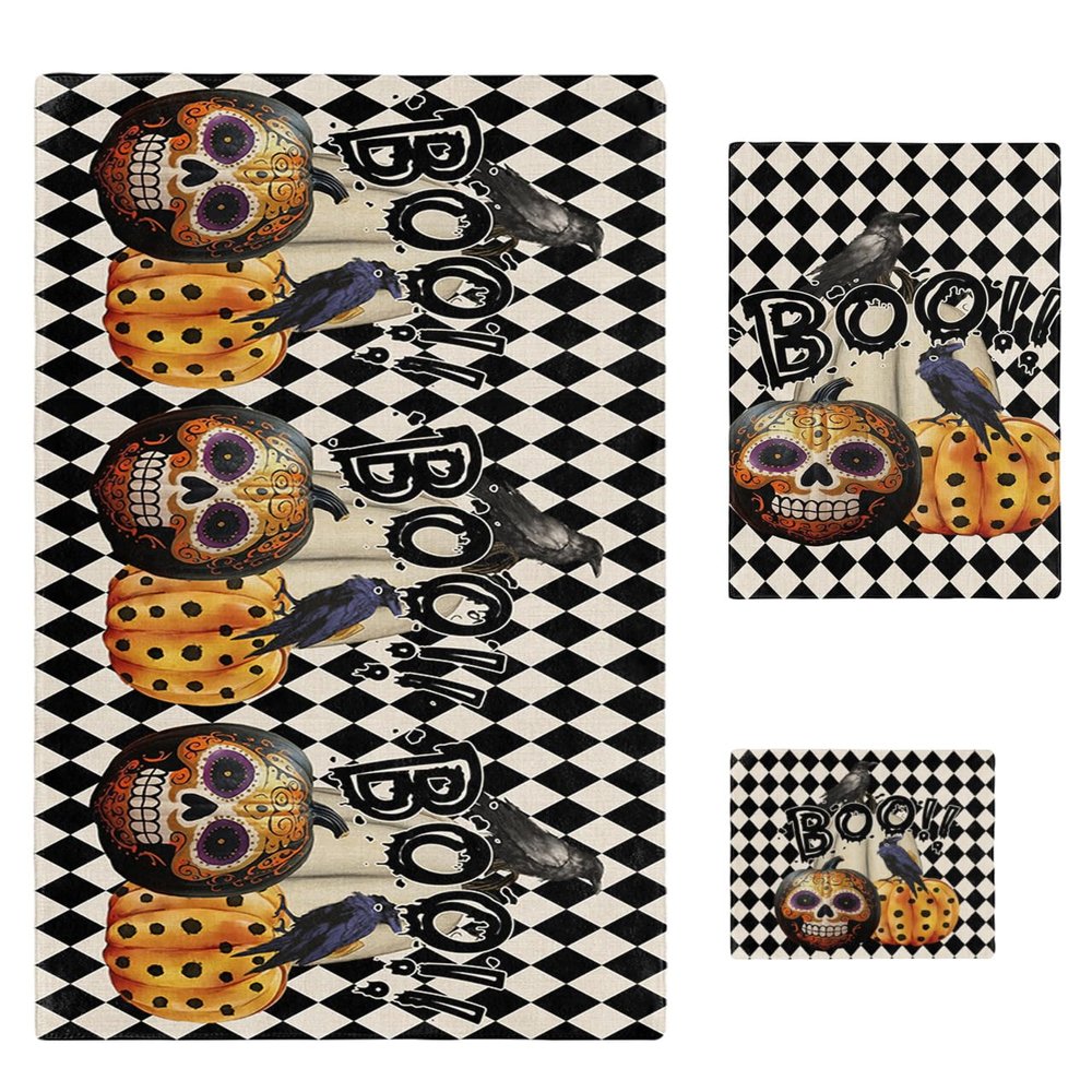 LEOSUCRE 3 Piece Bath Towel Set, Halloween Luxury Towels Set for Bathroom Soft Bath Shower Towels Absorbent Bathroom Towels Set Bath Towel Hand Towel Washcloth Pumpkin Crow Skull Rustic Black Diamond
