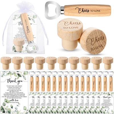 Barydat 36 Sets Wedding Favors for Guests Bulk Engraved Wood Wine Corks Beer Bottle Openers with Wedding Thank You Cards Organza Bags Cheers to Love Appreciation Gifts Bridal Shower Souvenirs