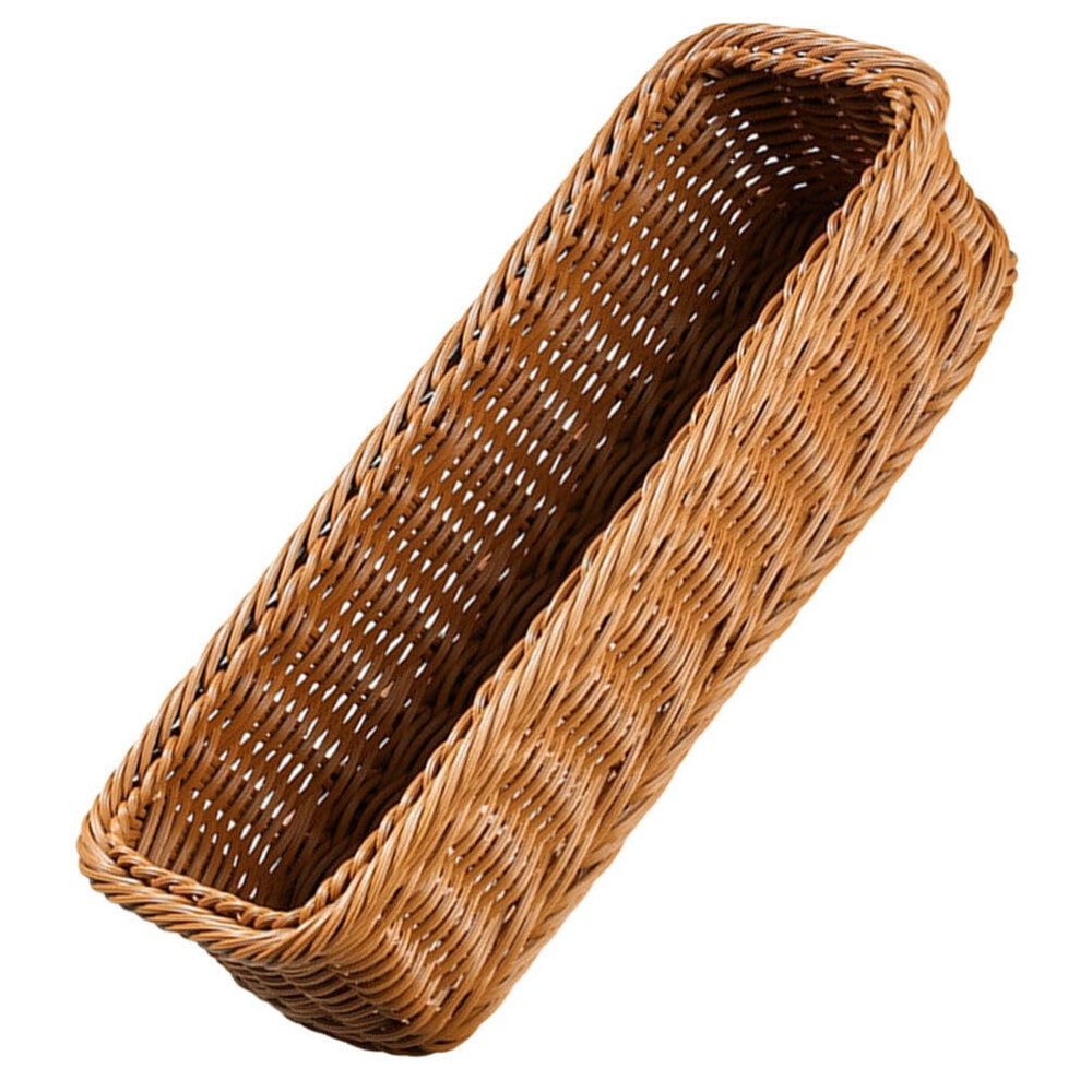 ABOOFAN Wicker Woven Cutlery Storage Organizer Utensil Holder Silverware Tote Bin Basket Rattan Bread Tray Rectangular Serving Tray for Kitchen Fruit Storage Basket