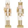 SUNSHINE DECOR Nutcracker Christmas Decor Set of 2 15-Inch Wooden King and Soldier Light Gold Nutcracker Figure Ornaments for Table Mantel Chrismtas Tree Decorations view 1