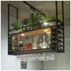 Ceiling Wine Glass Rack, Wine Glass Holder, Hanging Wine Rack with Glass Holder and Shelf, Metal Ceiling Shelf with Guardrails, Goblet Stemware Racks, Black Metal Ceiling Shelf for Bar Cafe Kitchen ( view 1