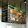 Ceiling Wine Glass Rack, Wine Glass Holder, Hanging Wine Rack with Glass Holder and Shelf, Metal Ceiling Shelf with Guardrails, Goblet Stemware Racks, Black Metal Ceiling Shelf for Bar Cafe Kitchen ( view 4