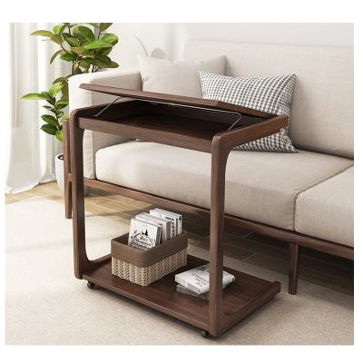 KITCISSL C-Shaped Bedside Table End Table with 360Wheels, Night Stands Adjustable Flip Type Reading Table Solid Wood Bed Side Tables Living Room Coffee Table, Ergonomic Design (Color : Brown A L)