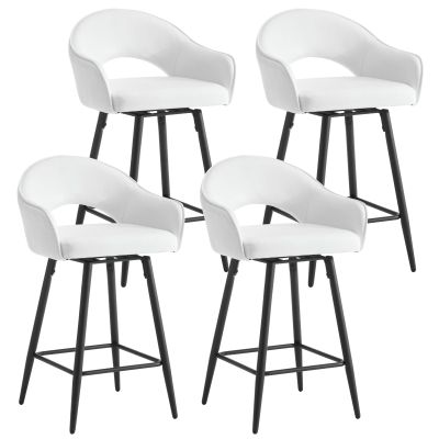 DUOMAY Swivel Bar Stools Set of 4, Modern 27" Counter Height Stools, PU Upholstered Kitchen Island Chair with Black Metal Legs for Home Kitchen Bistro Coffee Shop Restaurants, Cream White