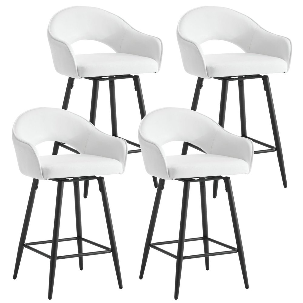 DUOMAY Swivel Bar Stools Set of 4, Modern 27" Counter Height Stools, PU Upholstered Kitchen Island Chair with Black Metal Legs for Home Kitchen Bistro Coffee Shop Restaurants, Cream White