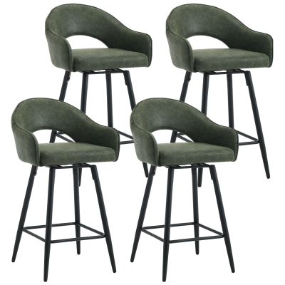 DUOMAY Swivel Bar Stools Set of 4, Modern 27" Counter Height Stools, PU Upholstered Kitchen Island Chair with Black Metal Legs for Home Kitchen Bistro Coffee Shop Restaurants, Green