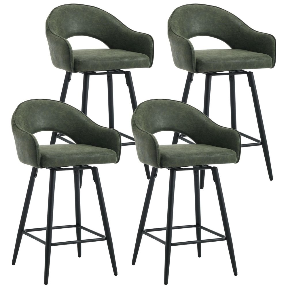 DUOMAY Swivel Bar Stools Set of 4, Modern 27" Counter Height Stools, PU Upholstered Kitchen Island Chair with Black Metal Legs for Home Kitchen Bistro Coffee Shop Restaurants, Green