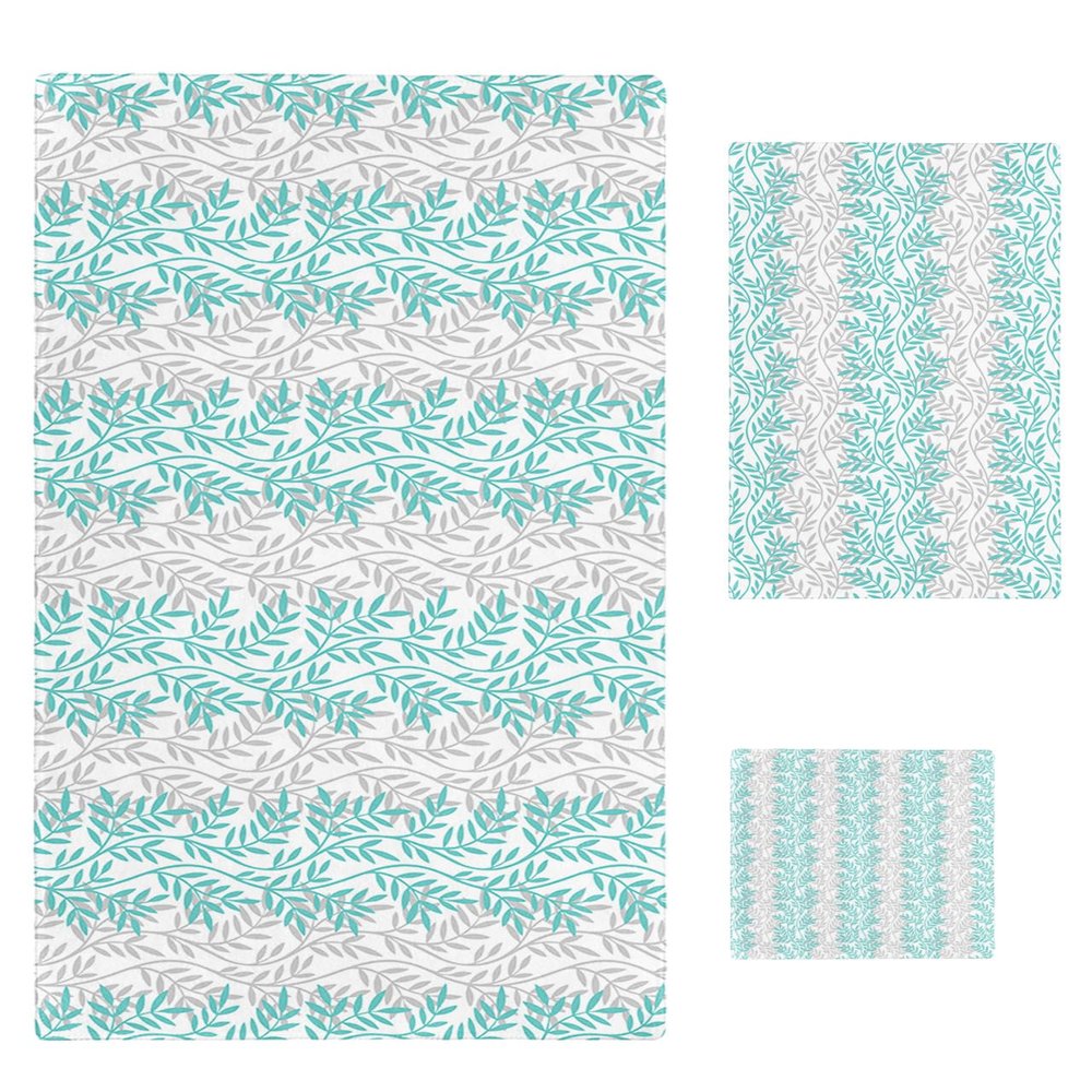 3 Piece Bath Towel Set, Teal Grey Leaves Luxury Towels Set for Bathroom Soft Bath Shower Towels Absorbent Bathroom Towels Set ( 1 Bath Towel, 1 Hand Towel, 1 Washcloth ) Botanical Print Art Aesthetics