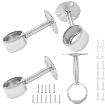 suiwotin 1-1/4 Inch Closet Rod Holder, 4 Packs, Silver Curtain Rod Support