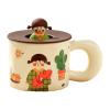 300ml/10oz Creative retro girl ceramic mug microwave available cartoon water cup with lid coffee cup for office home-Bread cactus girl with lid-301-400ml view 1