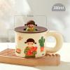 300ml/10oz Creative retro girl ceramic mug microwave available cartoon water cup with lid coffee cup for office home-Bread cactus girl with lid-301-400ml view 2