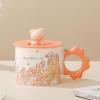 300ml/10oz Lovely Cherry Blossom Bear Ceramic Mug with Lid Couple Home Office Coffee Cup for office home restaurant-B-style Moon with Cover-301-400ml view 2