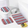 3 Pieces Bath Rug Sets, Navy Blue, Red, White Striped Nautical Bathroom Rug Set Non Slip & Soft Absorbent Bath Carpet, U Shaped Contour Rug & Toilet Lid Cover view 2