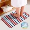 3 Pieces Bath Rug Sets, Navy Blue, Red, White Striped Nautical Bathroom Rug Set Non Slip & Soft Absorbent Bath Carpet, U Shaped Contour Rug & Toilet Lid Cover view 4