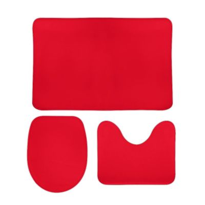3 Pieces Bath Rug Sets, Red Chic Square Bathroom Rug Set Non Slip & Soft Absorbent Bath Carpet, U Shaped Contour Rug & Toilet Lid Cover
