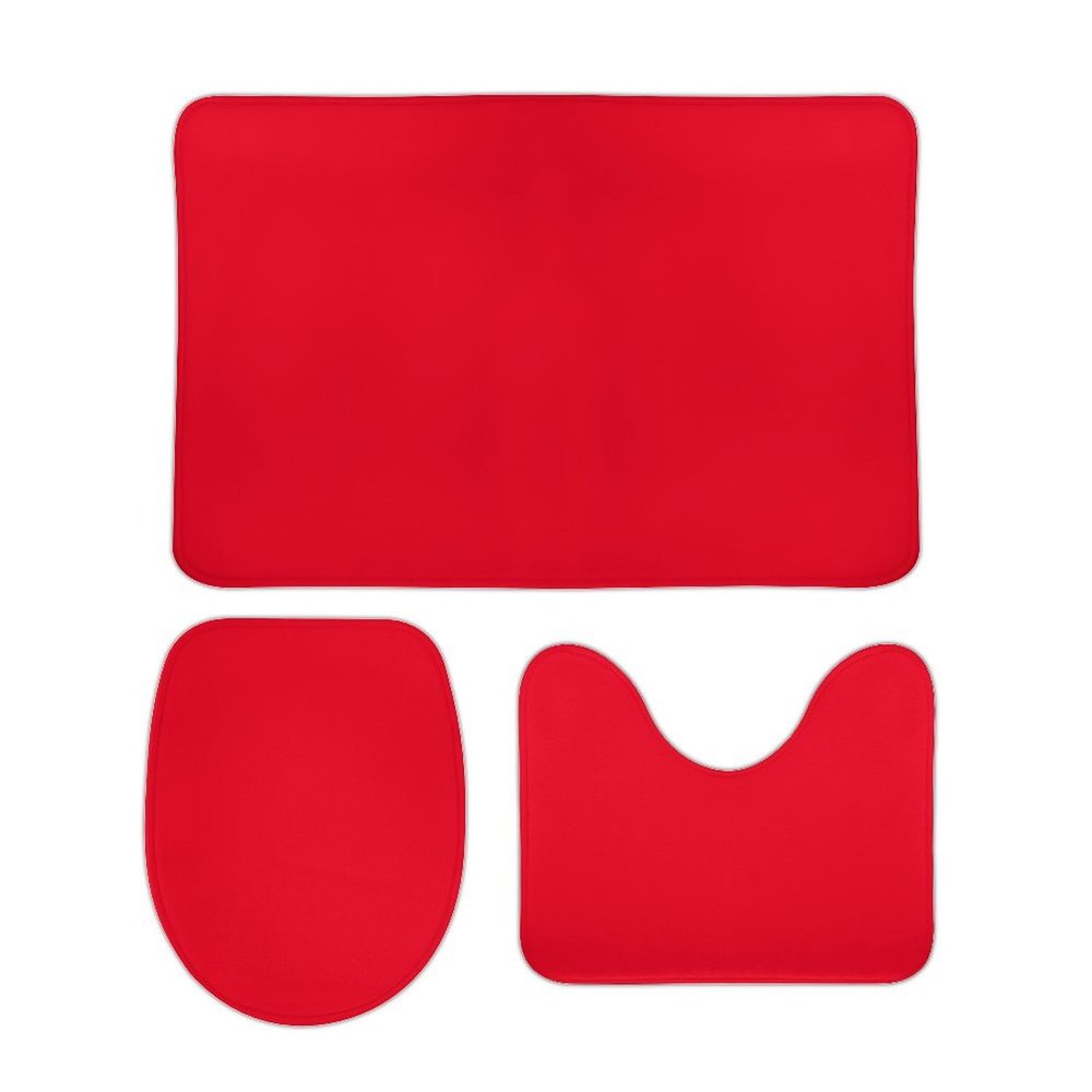 3 Pieces Bath Rug Sets, Red Chic Square Bathroom Rug Set Non Slip & Soft Absorbent Bath Carpet, U Shaped Contour Rug & Toilet Lid Cover
