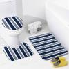 3 Pieces Bath Rug Sets, Navy Blue and White Striped Bathroom Rug Set Non Slip & Soft Absorbent Bath Carpet, U Shaped Contour Rug & Toilet Lid Cover view 2