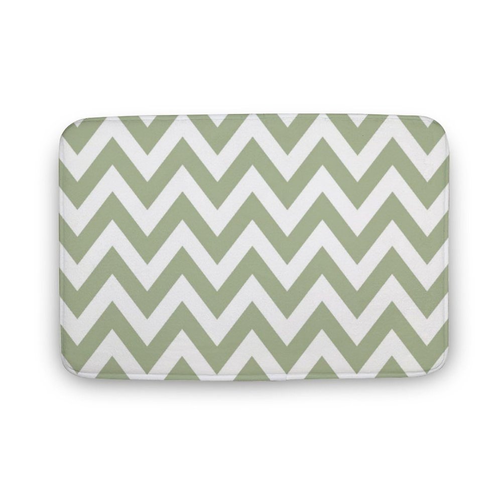 Luxury Elegant Bathroom Rugs, Sage Green Chevron Zigzag Pattern Bath Mat Non Slip & Absorbent Bath Carpet for Bathroom (16 x 24inch)