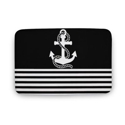 Luxury Elegant Bathroom Rugs, Nautical Black White Stripes and White Anchor Bath Mat Non Slip & Absorbent Bath Carpet for Bathroom (20 x 32inch)