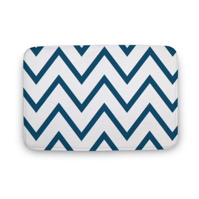 Luxury Elegant Bathroom Rugs, Zigzag Chevron Pattern Blue White Bath Mat Non Slip & Absorbent Bath Carpet for Bathroom (16 x 24inch)