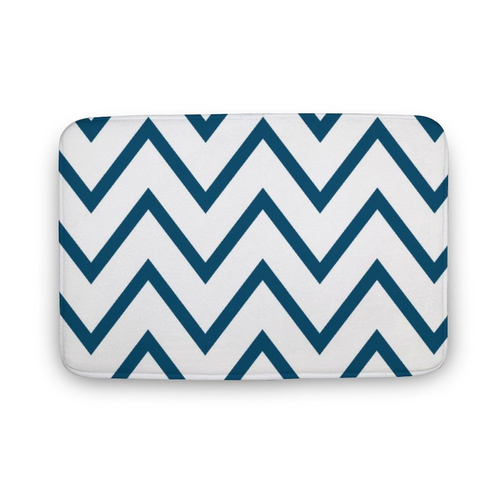 Luxury Elegant Bathroom Rugs, Zigzag Chevron Pattern Blue White Bath Mat Non Slip & Absorbent Bath Carpet for Bathroom (16 x 24inch)