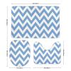 3 Pieces Bath Rug Sets, Blue Chevron Zigzag Pattern Bathroom Rug Set Non Slip & Soft Absorbent Bath Carpet, U Shaped Contour Rug & Toilet Lid Cover view 2