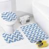 3 Pieces Bath Rug Sets, Blue Chevron Zigzag Pattern Bathroom Rug Set Non Slip & Soft Absorbent Bath Carpet, U Shaped Contour Rug & Toilet Lid Cover view 3