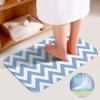 3 Pieces Bath Rug Sets, Blue Chevron Zigzag Pattern Bathroom Rug Set Non Slip & Soft Absorbent Bath Carpet, U Shaped Contour Rug & Toilet Lid Cover view 4
