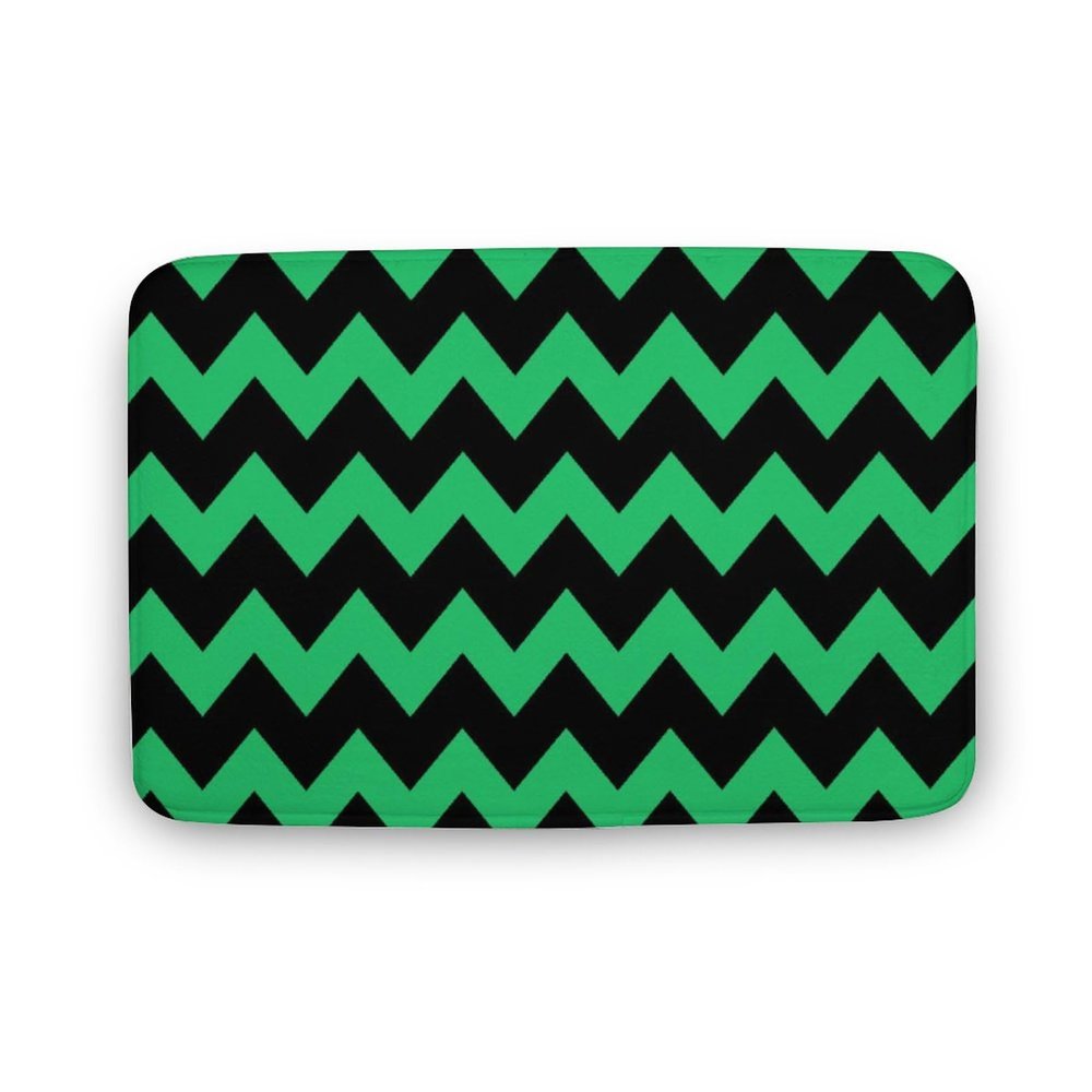 Luxury Elegant Bathroom Rugs, Chic Modern Emerald Green Black Chevron Pattern Bath Mat Non Slip & Absorbent Bath Carpet for Bathroom (16 x 24inch)